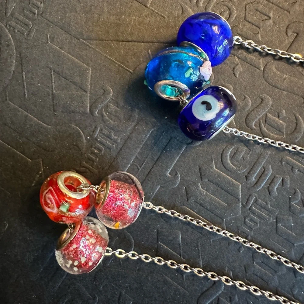 ARTISAN Floral Lamp Work Glass Bead Stainless Steel Choice of Necklace 22” long - Picture 3 of 7